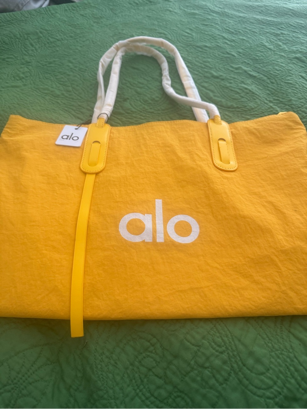 ALO Yoga Yellow Canvas Tote with White Logo and Handles